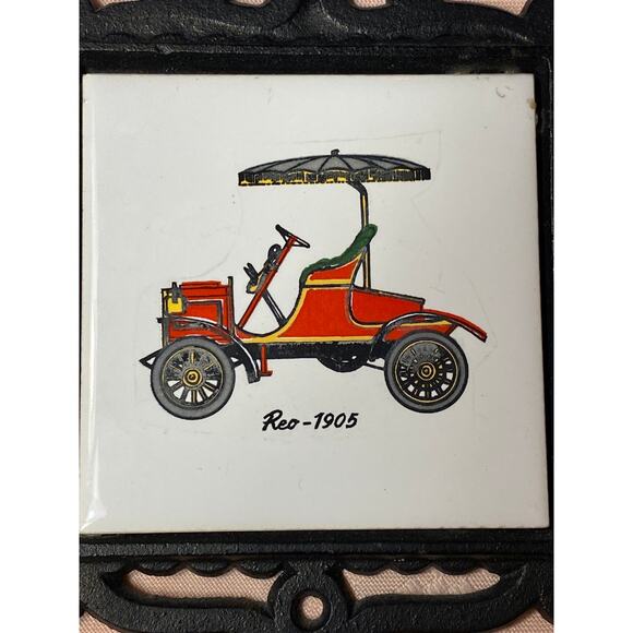 Set of 6 Cast Iron / Tile Mini Trivets with Antique Cars Ardco Japan EUC - Picture 8 of 16